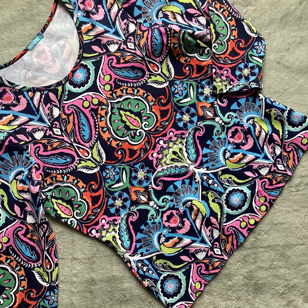 J. McLaughlin Catalina Cloth Navy Blue Abstract Paisley Print Long Sleeve Top XL